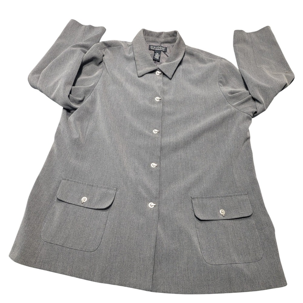 Dialogue Grey Button Front Jacket Womens 20W Plus Size Pockets Professional